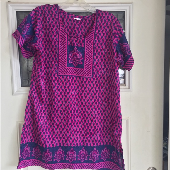 Anthropologie Tops - Vintage silk tunic hot pink magenta blue navy sari